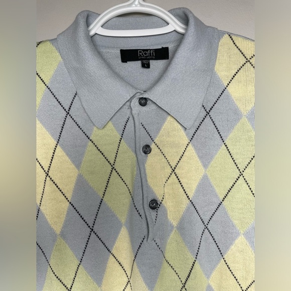 Raffi Cotton Blend Grey Yellow Polo Shirt Made In Italy Men Size Large - Picture 4 of 7